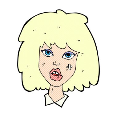 Yaralı yüz kadınla komik karikatür