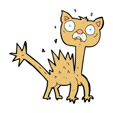 komik karikatür korkmuş kedi