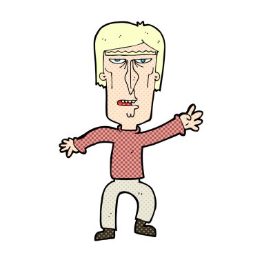komik karikatür kızgın adam uyarı sallayarak