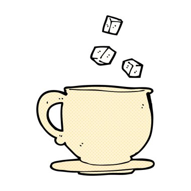 komik karikatür çay fincanı şeker küpleriyle