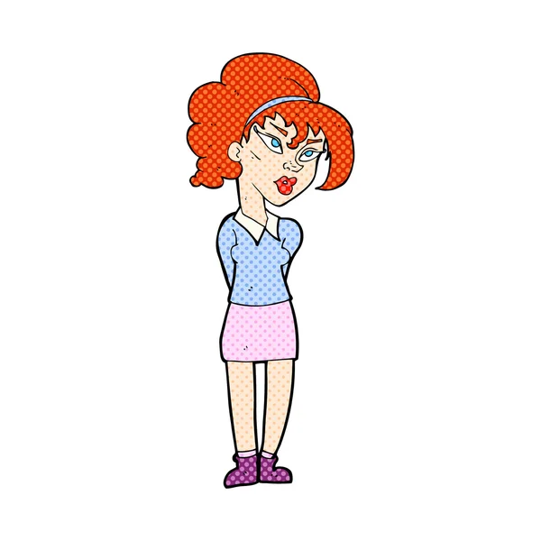 Комический мультфильм о симпатичной девушке, склоняющей голову — стоковый вектор