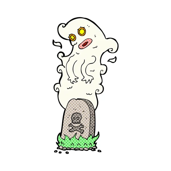Cómic dibujos animados fantasma levantándose de la tumba — Vector de stock
