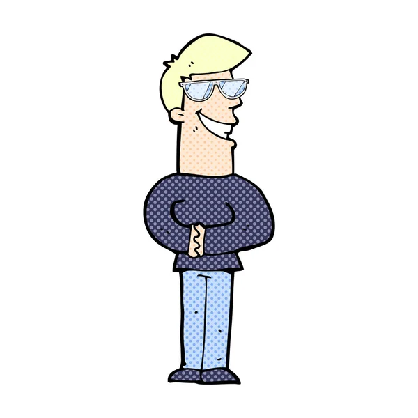 Vicces rajzfilm vigyorgó embert szemüveg — Stock Vector