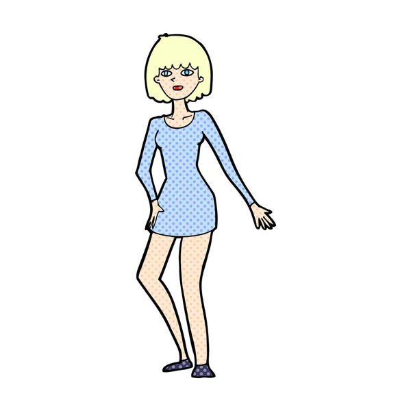 Comic cartoon woman in dress — Stock Vector