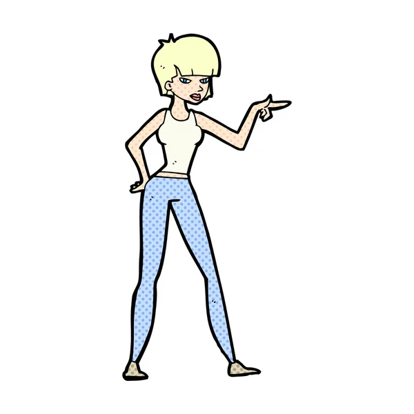 Strip cartoon woman wijzend — Stockvector