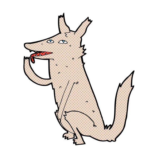 Strip cartoon wolf likken paw — Stockvector