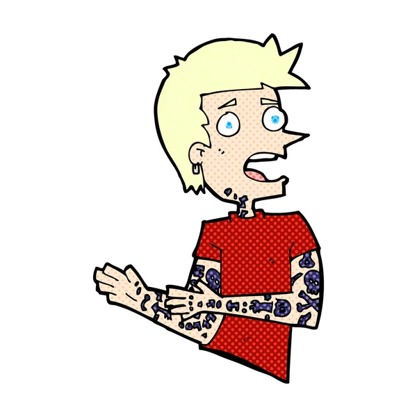 Comic cartoon man with tattoos — Stock Vector