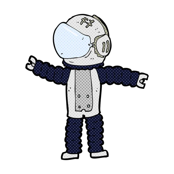 Astronauta de dibujos animados cómicos llegar — Vector de stock