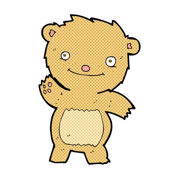 Comic cartoon waving teddy bear — Stock Vector