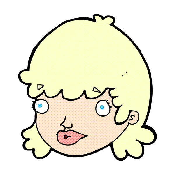 Bande dessinée visage féminin avec expression surprise — Image vectorielle
