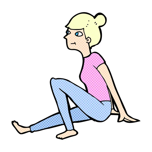 Strip cartoon vrouw zitten — Stockvector