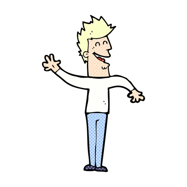 Comic cartoon happy man waving — Stock Vector