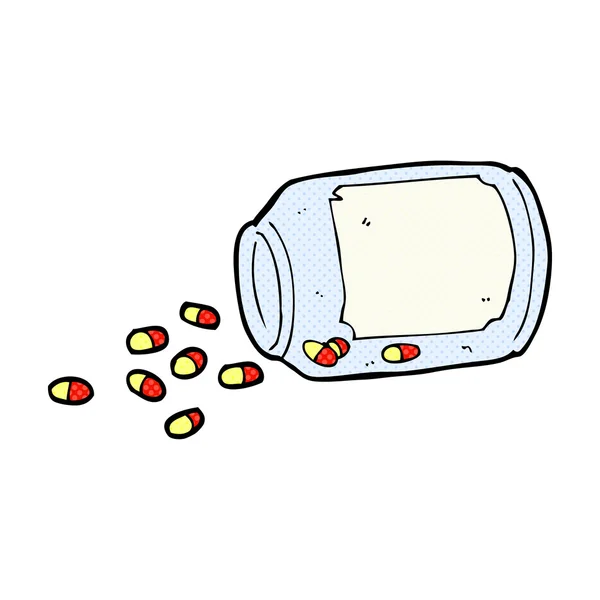 Tarro de dibujos animados cómicos de píldoras — Vector de stock