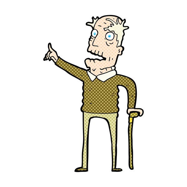 杖を持つコミック漫画老人 — ストックベクタ