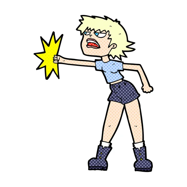 Comic cartoon woman punching — Stock Vector