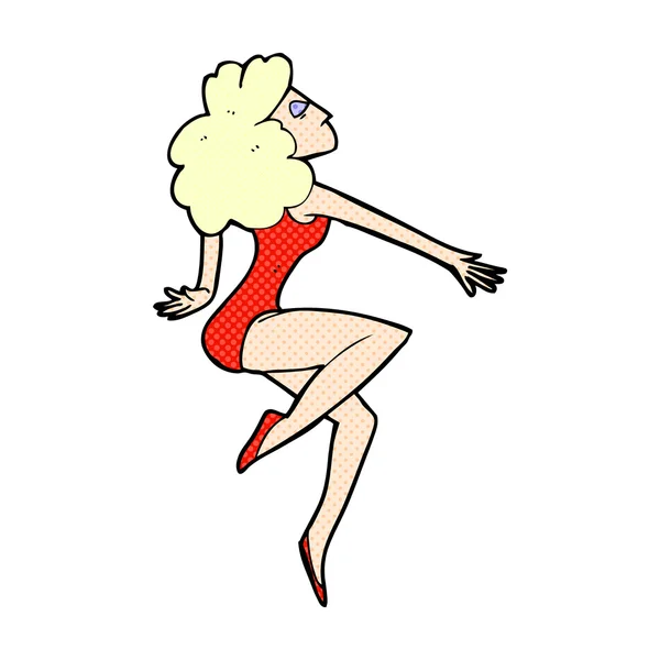 Komiska cartoon dansande kvinna — Stock vektor
