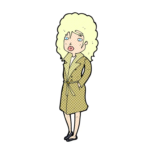 Comic cartoon woman in trench coat — Stock Vector