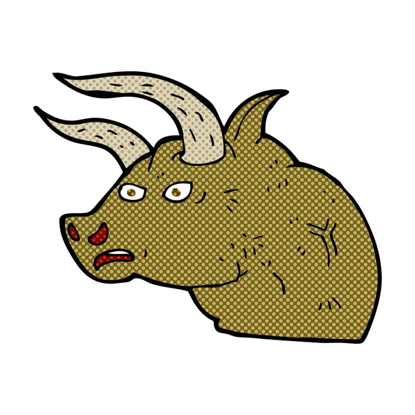 Historieta de dibujos animados cabeza de toro enojado — Archivo Imágenes Vectoriales