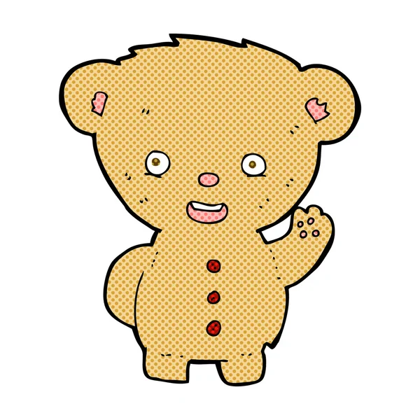 Comic-Teddybär winkt — Stockvektor