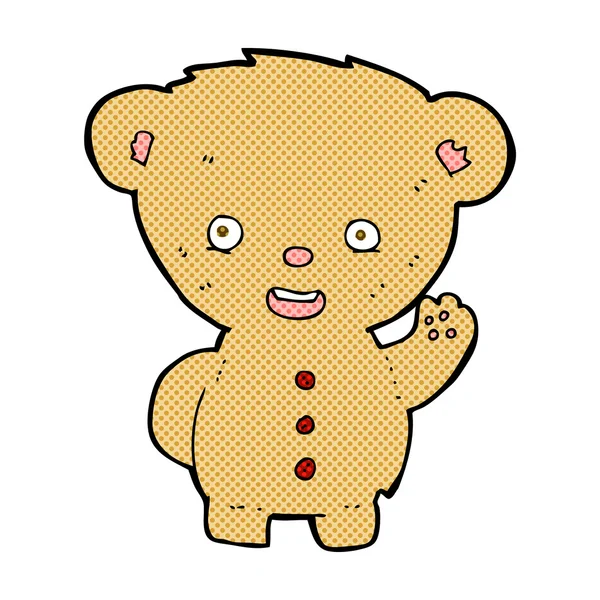 Comic cartoon teddy bear waving — Stock Vector