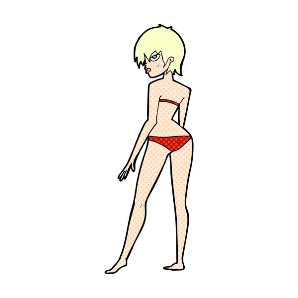 Mujer de dibujos animados cómicos en bikini — Vector de stock