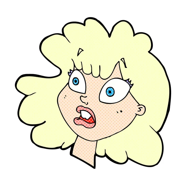 Fumetto scioccato volto femminile — Vettoriale Stock