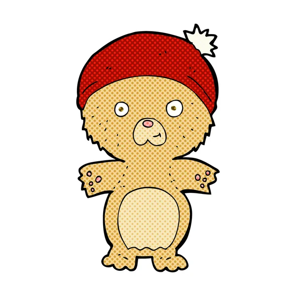 Historieta de dibujos animados lindo osito de peluche en sombrero — Vector de stock