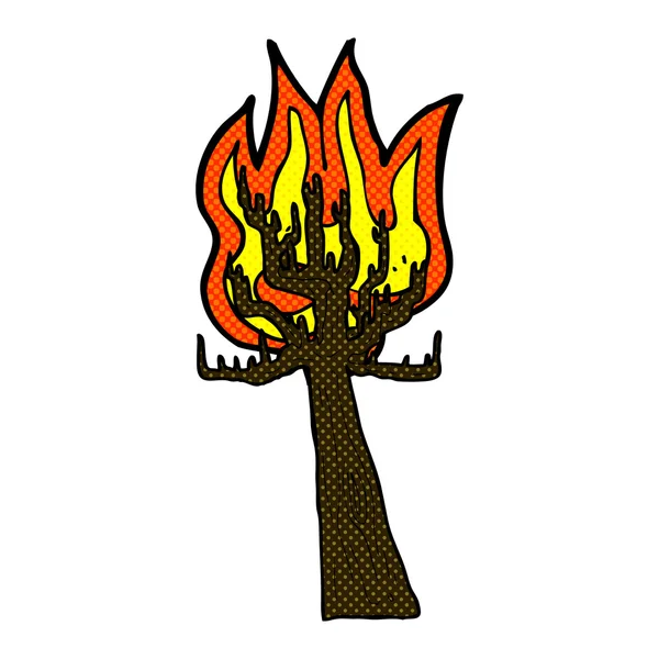 Árbol de dibujos animados cómicos en llamas — Vector de stock