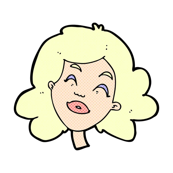 Comic cartoon happy female face — Stock Vector