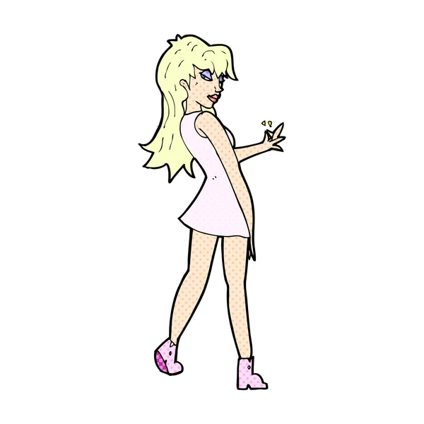 Comic cartoon woman posing in dress — стоковый вектор