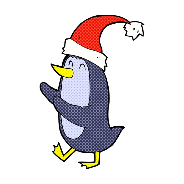 Dessin animé comique pingouin de Noël — Image vectorielle