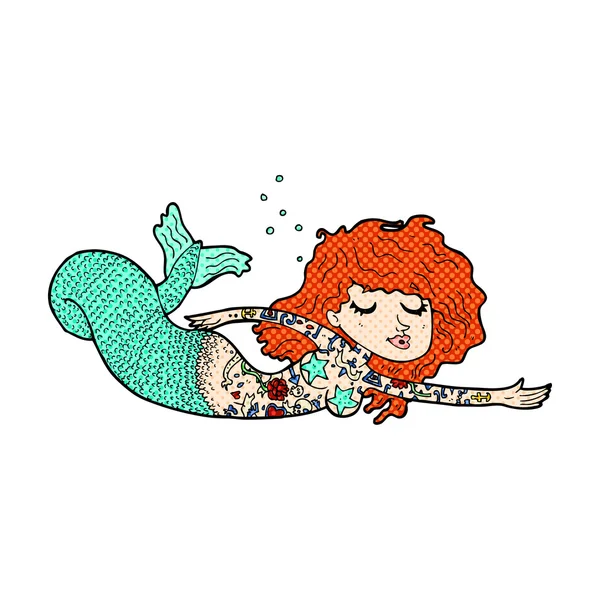 Comic cartoon mermaid with tattoos — Stock Vector