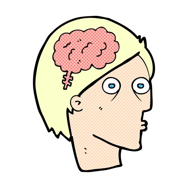 Comic cartoon head with brain symbol — Stock Vector