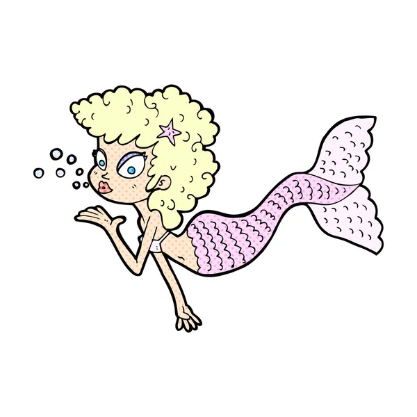 Comic cartoon mermaid blowing kiss — стоковый вектор