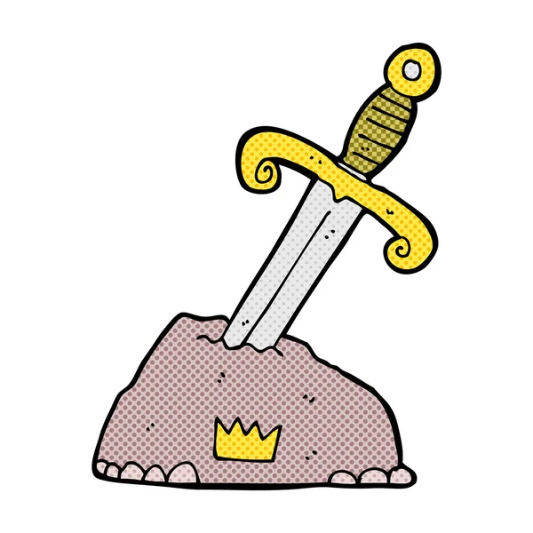 Espada de dibujos animados cómicos en piedra — Vector de stock