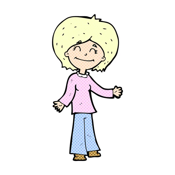 Strip cartoon gelukkig vrouw — Stockvector