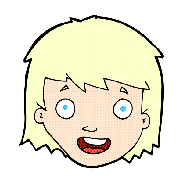 Comic-Karikatur glückliches weibliches Gesicht — Stockvektor