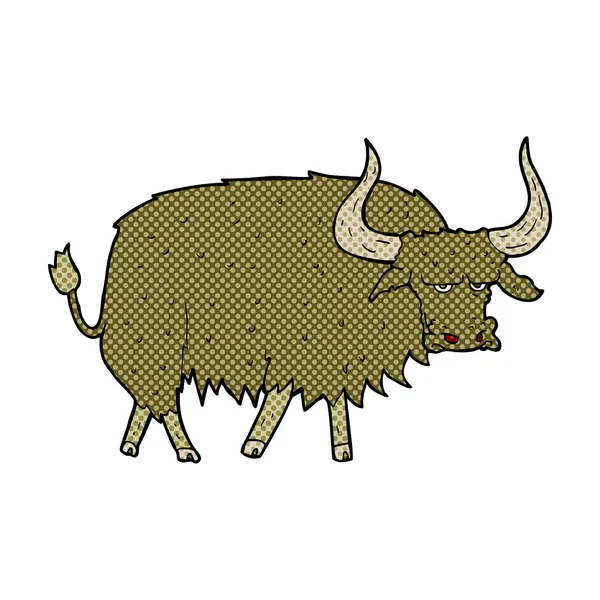 Historieta de dibujos animados molesta vaca peluda — Vector de stock