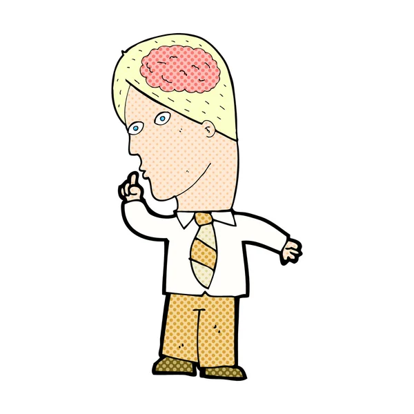 Comic cartoon businessman with huge brain — Stock Vector