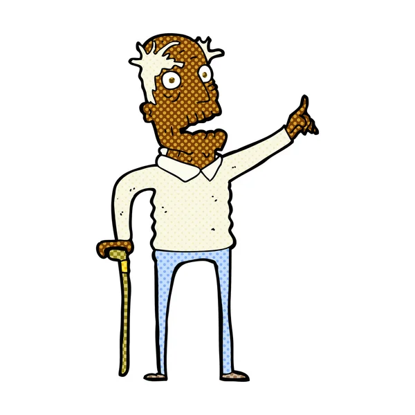 Strip cartoon oude man met wandelstok — Stockvector
