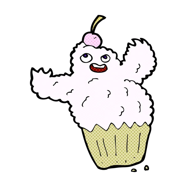 Cómic de dibujos animados cupcake monstruo — Vector de stock