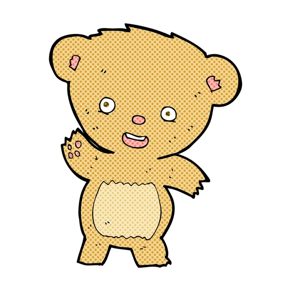 Comic cartoon waving teddy bear — Stock Vector