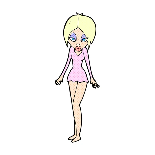 Strip cartoon vrouw in korte jurk — Stockvector