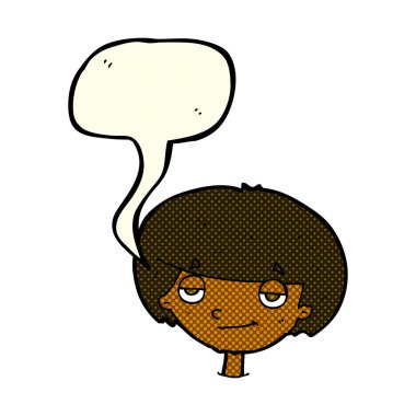 Konuşma baloncuğu olan kendini beğenmiş bir çocuk.