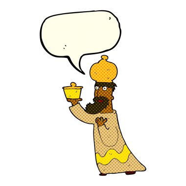 Konuşma balonu olan üç bilge adamdan biri.