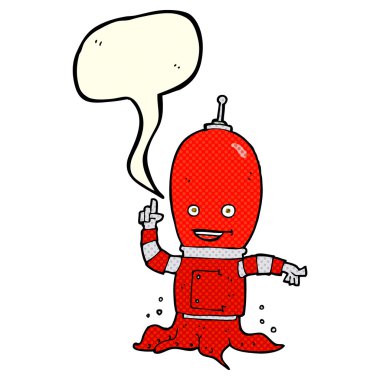 Konuşma baloncuğu olan uzaylı bir karikatür.