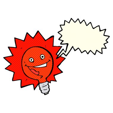 konuşma balonu ile mutlu yanıp sönen kırmızı ışık ampul çizgi film