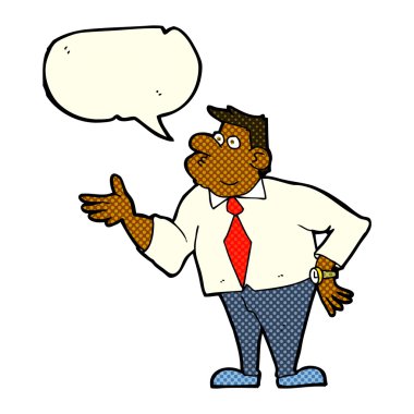 karikatür işadamı konuşma balonuyla soru soruyor