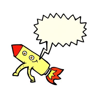 Konuşma baloncuklu mutlu roket çizgi filmi