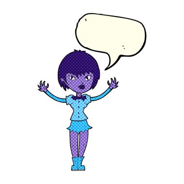 Konuşma baloncuğu olan vampir kız.